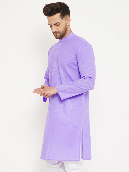Vastramay Men's Purple Cotton Blend Kurta