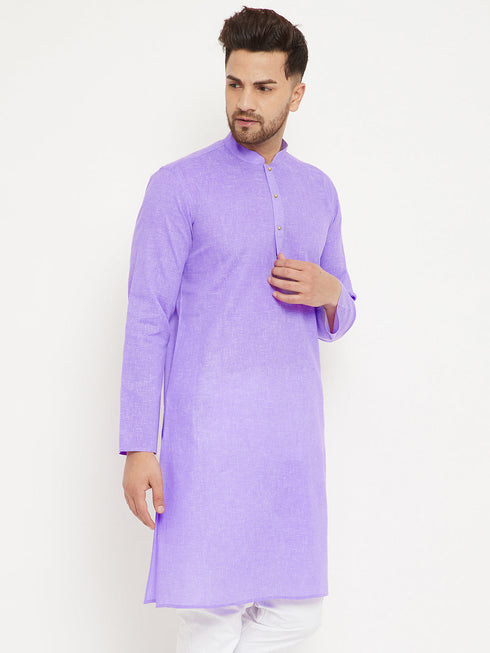 Vastramay Men's Purple Cotton Blend Kurta