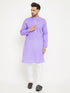 Vastramay Men's Purple And White Cotton Blend Kurta Pyjama Set