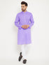 Vastramay Men's Purple And White Cotton Blend Kurta Pyjama Set