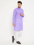 Vastramay Men's Purple And White Cotton Blend Kurta Pyjama Set