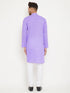 Vastramay Men's Purple And White Cotton Blend Kurta Pyjama Set