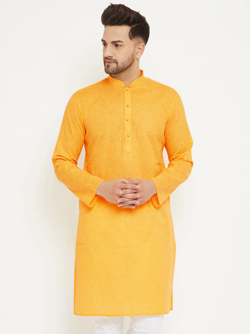 Vastramay Men's Yellow Cotton Blend Kurta