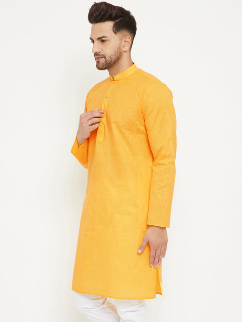 Vastramay Men's Yellow Cotton Blend Kurta