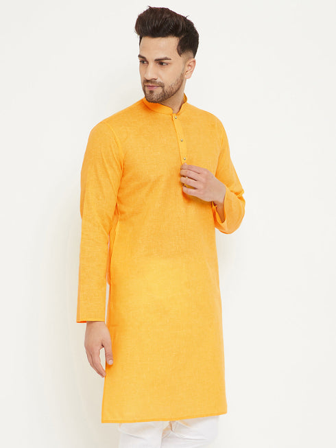 Vastramay Men's Yellow Cotton Blend Kurta