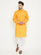 Vastramay Men's Yellow And White Cotton Blend Kurta Pyjama Set