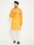 Vastramay Men's Yellow And White Cotton Blend Kurta Pyjama Set