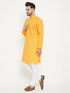 Vastramay Men's Yellow And White Cotton Blend Kurta Pyjama Set