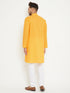 Vastramay Men's Yellow And White Cotton Blend Kurta Pyjama Set