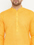 Vastramay Men's Yellow And White Cotton Blend Kurta Pyjama Set