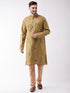 Vastramay Men's Chiku And Rose Gold Cotton Blend Kurta And Pyjama Set