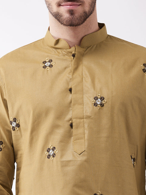 Vastramay Men's Chiku And Rose Gold Cotton Blend Kurta And Pyjama Set