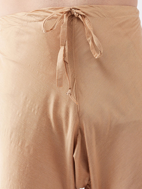 Vastramay Men's Chiku And Rose Gold Cotton Blend Kurta And Pyjama Set