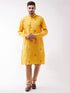 Vastramay Men's Yellow And Rose Gold Cotton Blend Kurta And Pyjama Set