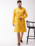 Vastramay Men's Yellow And Rose Gold Cotton Blend Kurta And Pyjama Set