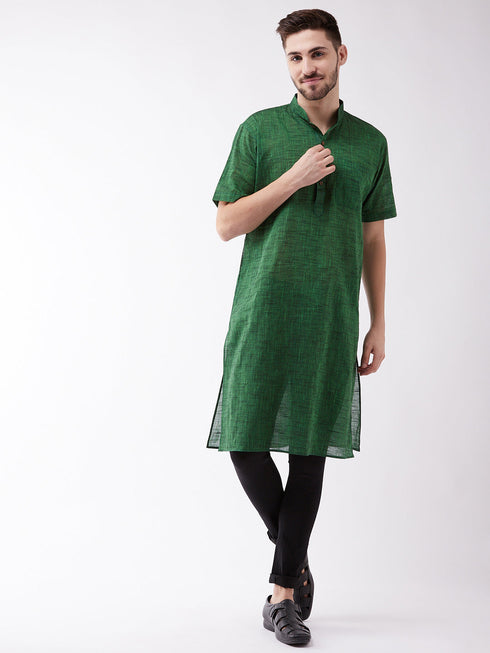 Vastramay Men's Solid Green Pure Cotton Kurta