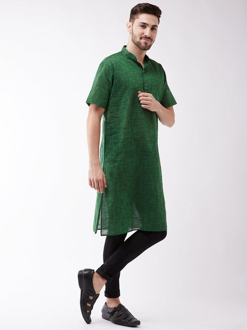Vastramay Men's Solid Green Pure Cotton Kurta