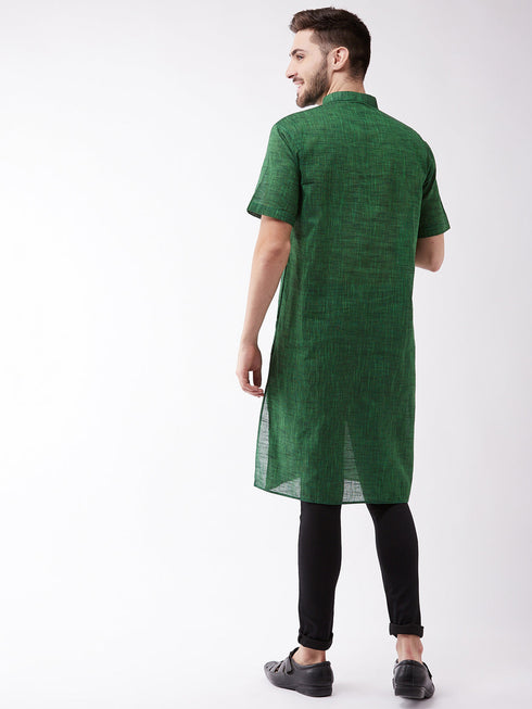 Vastramay Men's Solid Green Pure Cotton Kurta