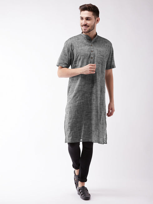 Vastramay Men's Solid Grey Pure Cotton Kurta