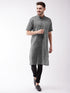 Vastramay Men's Solid Grey Pure Cotton Kurta
