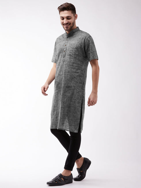 Vastramay Men's Solid Grey Pure Cotton Kurta