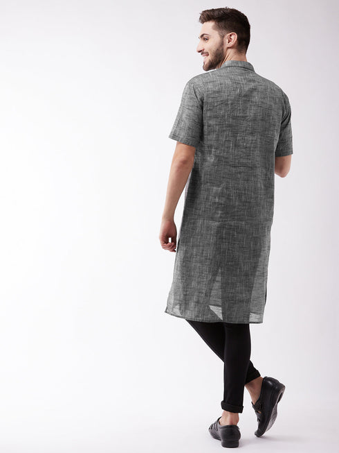 Vastramay Men's Solid Grey Pure Cotton Kurta