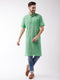 Vastramay Men's Solid Parrot Green Pure Cotton Kurta