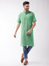 Vastramay Men's Solid Parrot Green Pure Cotton Kurta
