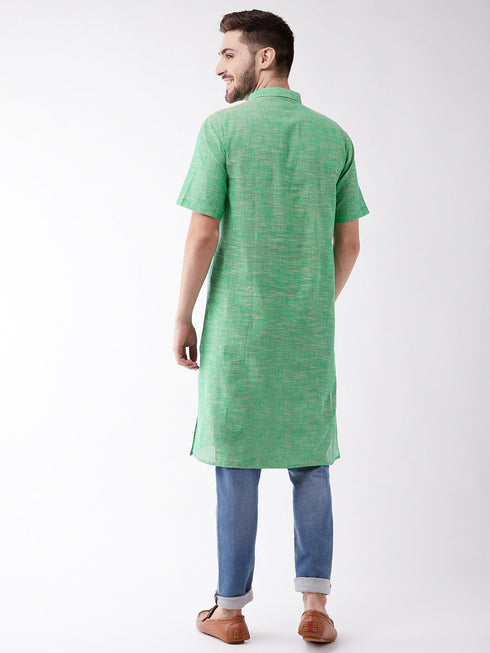 Vastramay Men's Solid Parrot Green Pure Cotton Kurta