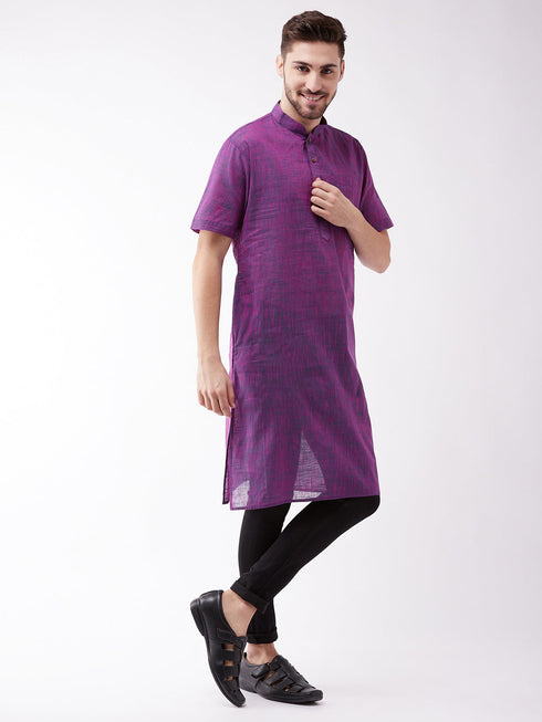 Vastramay Men's Solid Purple Pure Cotton Kurta