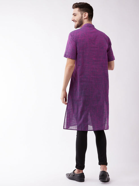 Vastramay Men's Solid Purple Pure Cotton Kurta