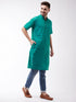Vastramay Men's Solid Turquoise Pure Cotton Kurta
