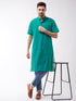 Vastramay Men's Solid Turquoise Pure Cotton Kurta