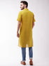 Vastramay Men's Solid Yellow Pure Cotton Kurta