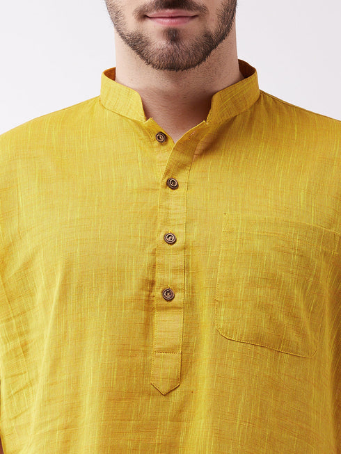 Vastramay Men's Solid Yellow Pure Cotton Kurta