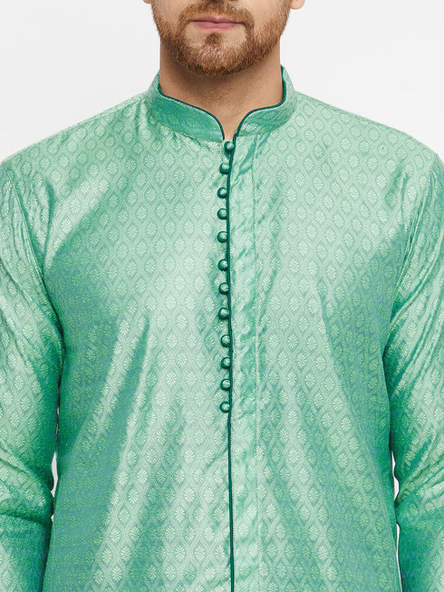 Vastramay Men's Green Silk Blend Kurta Pyjama Set