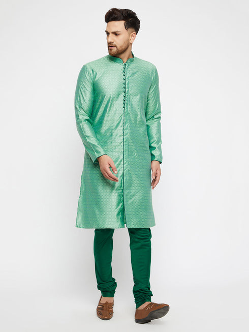 Vastramay Men's Green Silk Blend Kurta Pyjama Set