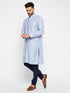 Vastramay Men's Lavender And Navy Blue Silk Blend Kurta Pyjama Set
