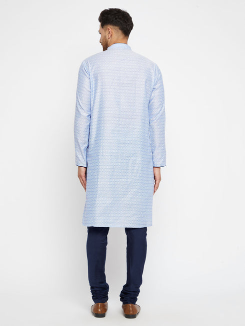 Vastramay Men's Lavender And Navy Blue Silk Blend Kurta Pyjama Set