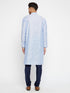 Vastramay Men's Lavender And Navy Blue Silk Blend Kurta Pyjama Set
