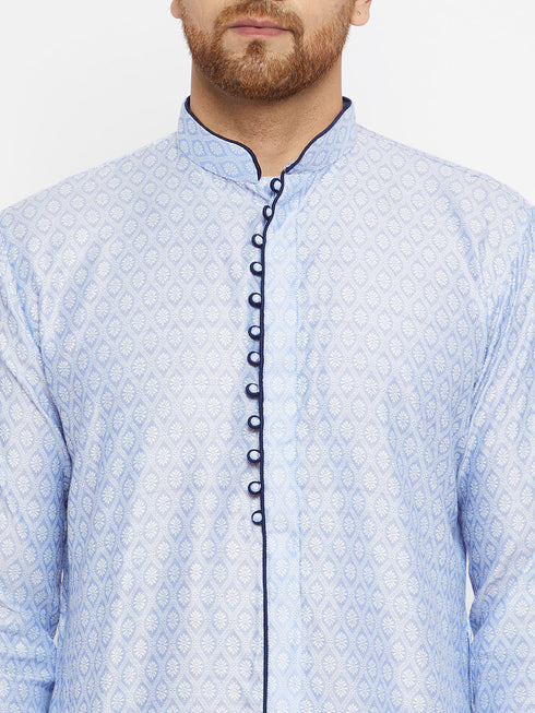 Vastramay Men's Lavender And Navy Blue Silk Blend Kurta Pyjama Set