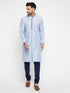 Vastramay Men's Lavender And Navy Blue Silk Blend Kurta Pyjama Set
