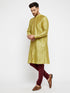 Vastramay Men's Mustard And Maroon Silk Blend Kurta Pyjama Set