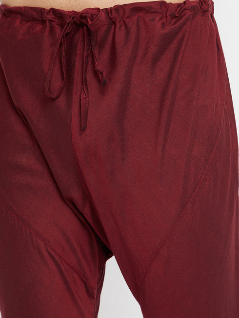 Vastramay Men's Mustard And Maroon Silk Blend Kurta Pyjama Set