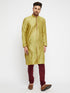 Vastramay Men's Mustard And Maroon Silk Blend Kurta Pyjama Set