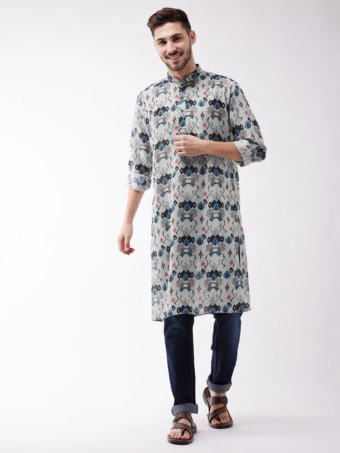 Vastramay Men's Printed Cotton Silk Blend Kurta