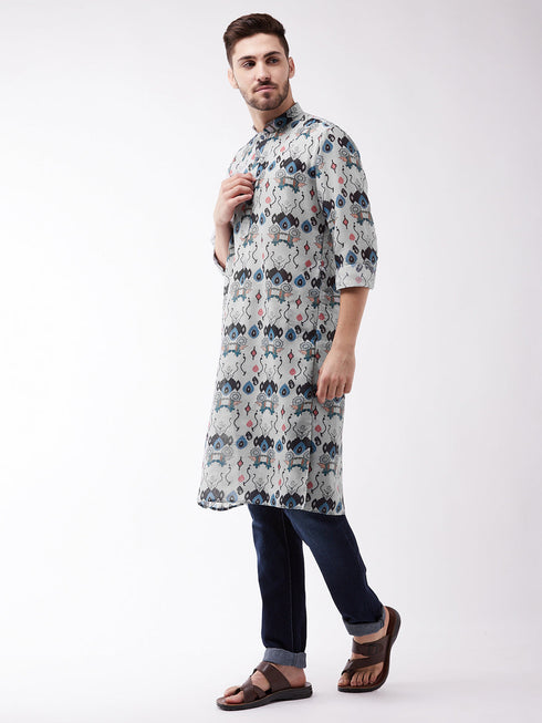 Vastramay Men's Printed Cotton Silk Blend Kurta