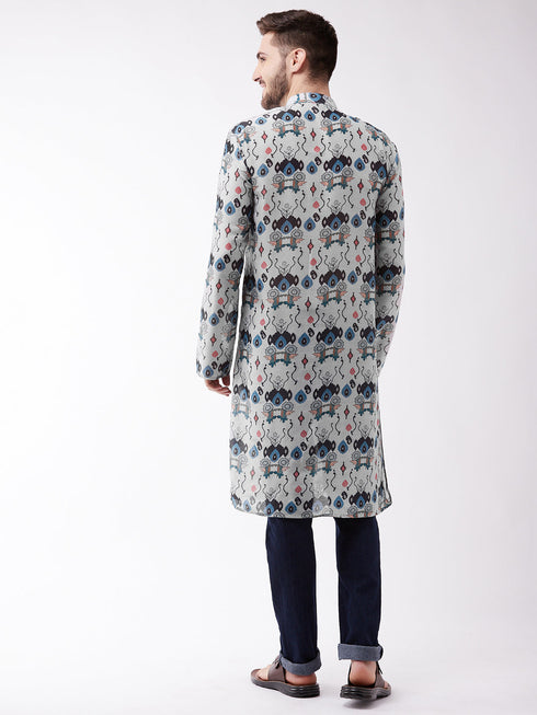 Vastramay Men's Printed Cotton Silk Blend Kurta