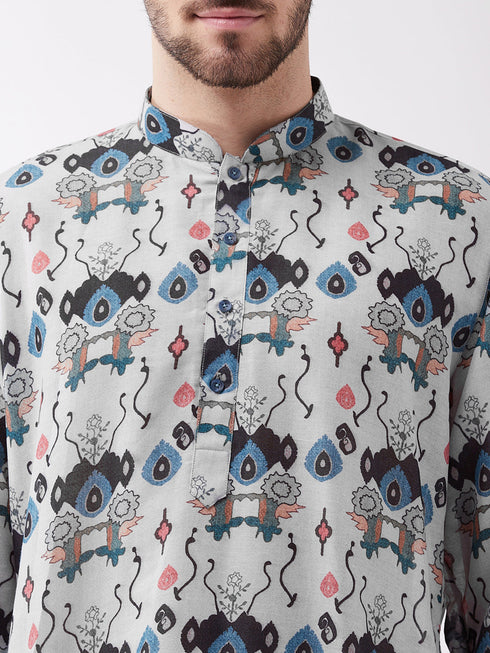 Vastramay Men's Printed Cotton Silk Blend Kurta