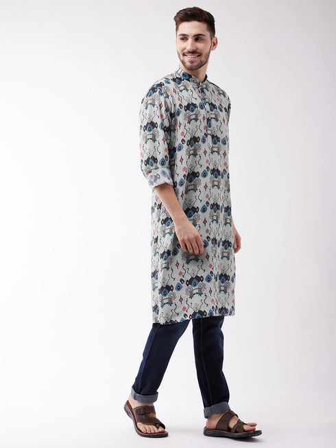 Vastramay Men's Printed Cotton Silk Blend Kurta